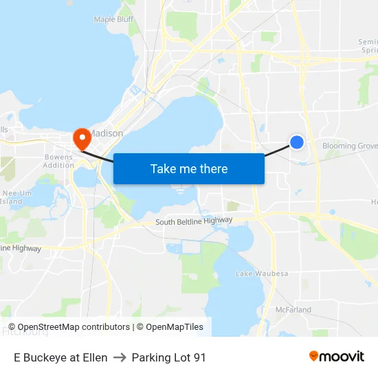 E Buckeye at Ellen to Parking Lot 91 map