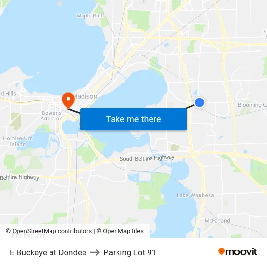 E Buckeye at Dondee to Parking Lot 91 map