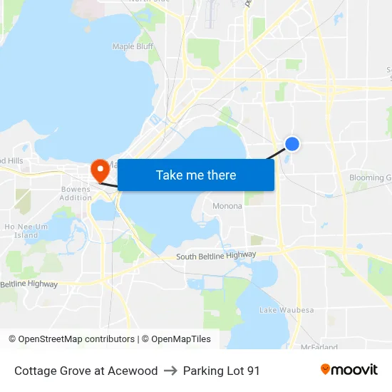 Cottage Grove at Acewood to Parking Lot 91 map