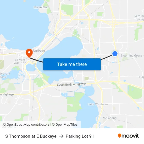 S Thompson at E Buckeye to Parking Lot 91 map