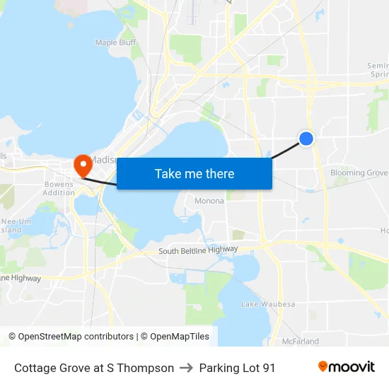 Cottage Grove at S Thompson to Parking Lot 91 map