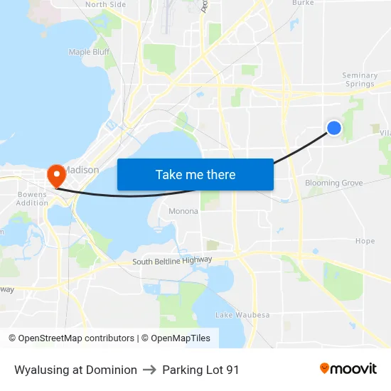Wyalusing at Dominion to Parking Lot 91 map