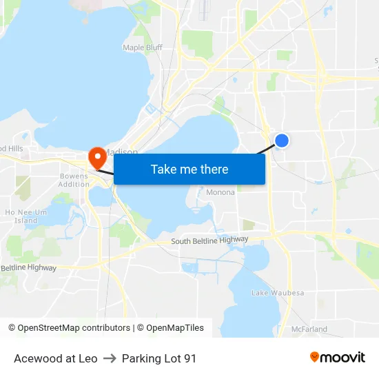 Acewood at Leo to Parking Lot 91 map
