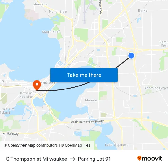 S Thompson at Milwaukee to Parking Lot 91 map