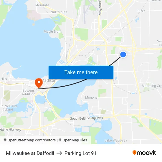 Milwaukee at Daffodil to Parking Lot 91 map