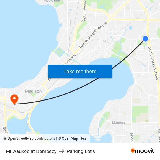 Milwaukee at Dempsey to Parking Lot 91 map