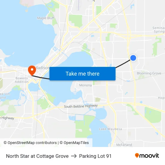 North Star at Cottage Grove to Parking Lot 91 map