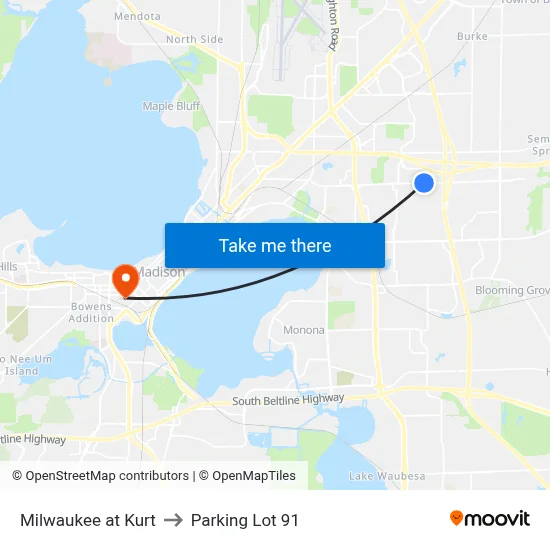 Milwaukee at Kurt to Parking Lot 91 map