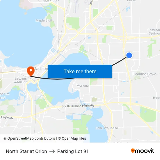 North Star at Orion to Parking Lot 91 map