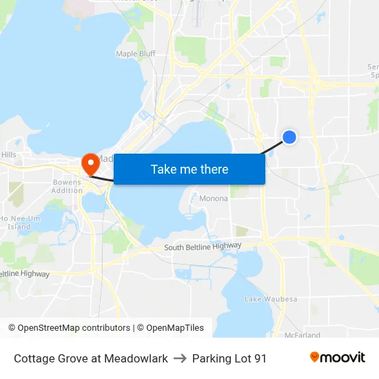 Cottage Grove at Meadowlark to Parking Lot 91 map