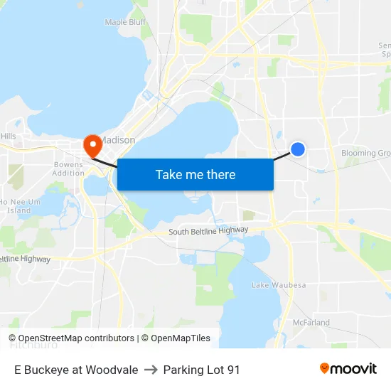 E Buckeye at Woodvale to Parking Lot 91 map