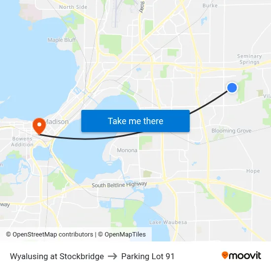 Wyalusing at Stockbridge to Parking Lot 91 map