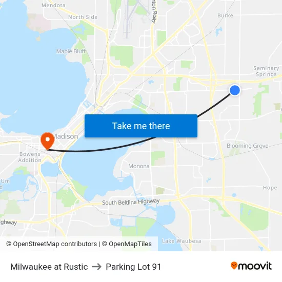 Milwaukee at Rustic to Parking Lot 91 map