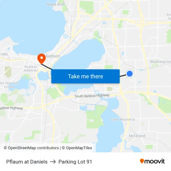 Pflaum at Daniels to Parking Lot 91 map