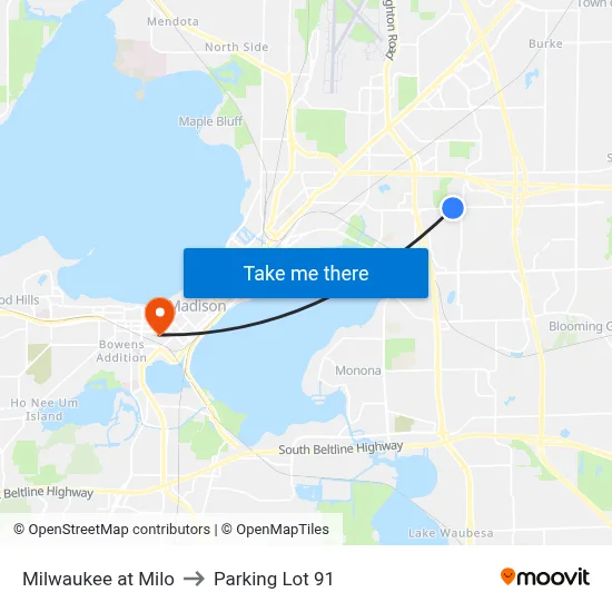 Milwaukee at Milo to Parking Lot 91 map