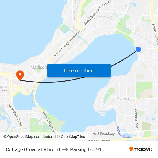 Cottage Grove at Atwood to Parking Lot 91 map