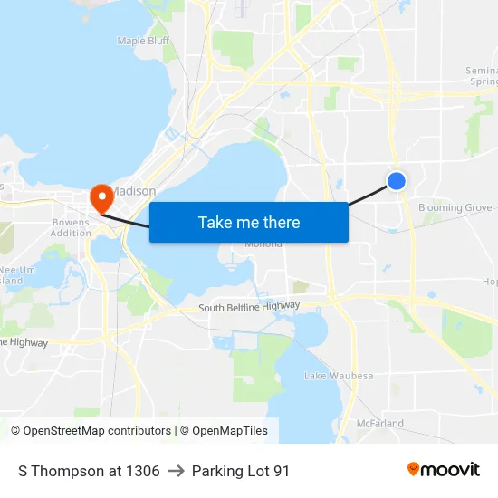 S Thompson at 1306 to Parking Lot 91 map