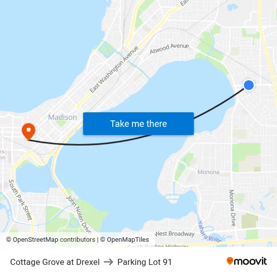 Cottage Grove at Drexel to Parking Lot 91 map