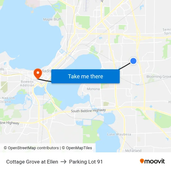 Cottage Grove at Ellen to Parking Lot 91 map