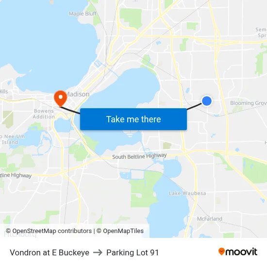 Vondron at E Buckeye to Parking Lot 91 map