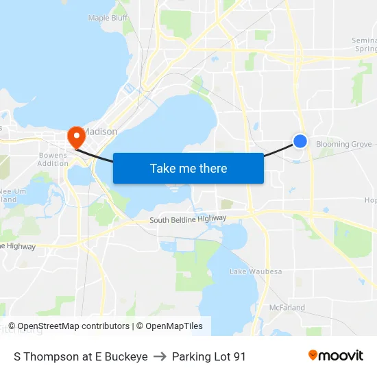 S Thompson at E Buckeye to Parking Lot 91 map