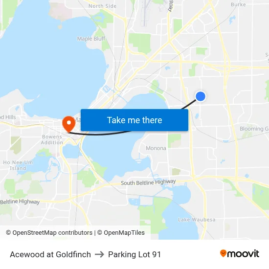 Acewood at Goldfinch to Parking Lot 91 map