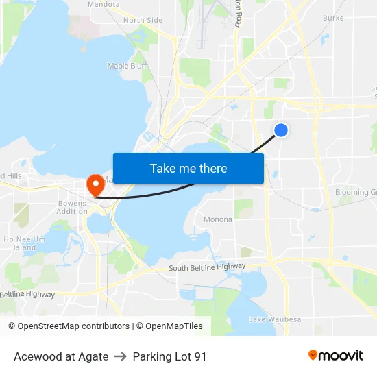 Acewood at Agate to Parking Lot 91 map