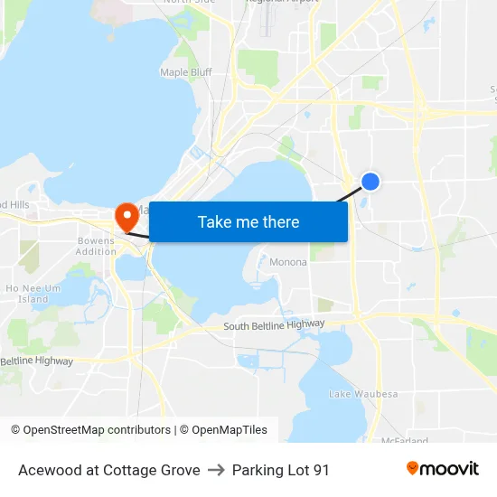 Acewood at Cottage Grove to Parking Lot 91 map