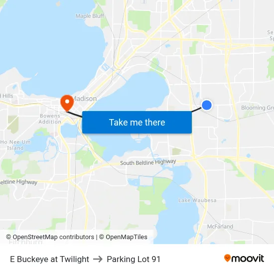 E Buckeye at Twilight to Parking Lot 91 map