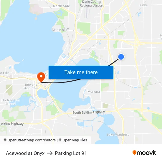 Acewood at Onyx to Parking Lot 91 map