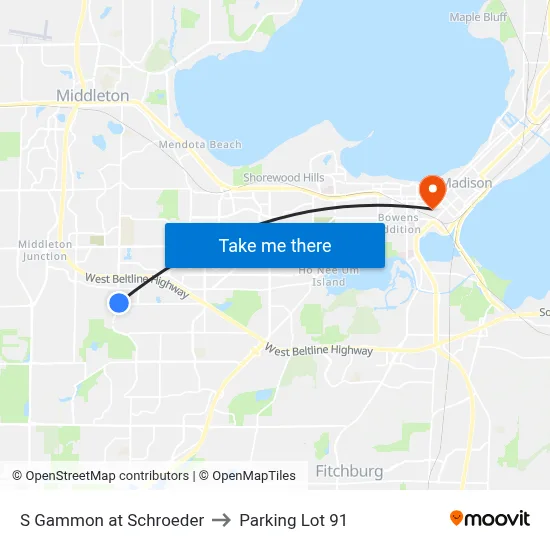 S Gammon at Schroeder to Parking Lot 91 map