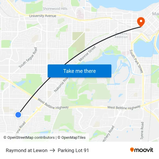 Raymond at Lewon to Parking Lot 91 map