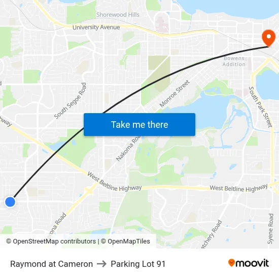 Raymond at Cameron to Parking Lot 91 map