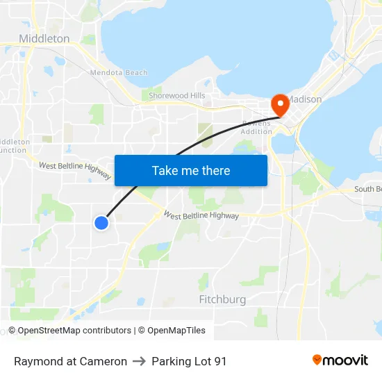 Raymond at Cameron to Parking Lot 91 map