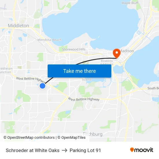 Schroeder at White Oaks to Parking Lot 91 map
