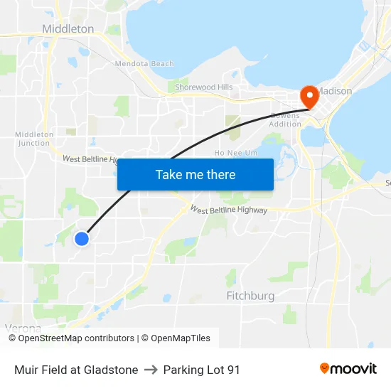Muir Field at Gladstone to Parking Lot 91 map