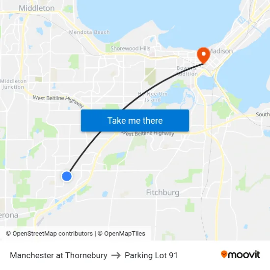 Manchester at Thornebury to Parking Lot 91 map