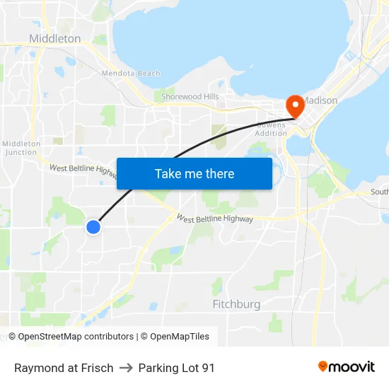 Raymond at Frisch to Parking Lot 91 map