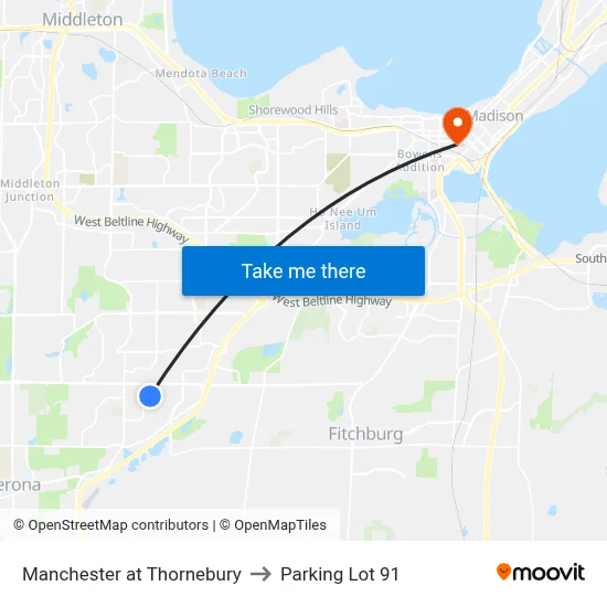 Manchester at Thornebury to Parking Lot 91 map