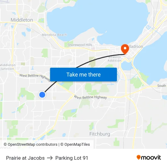 Prairie at Jacobs to Parking Lot 91 map