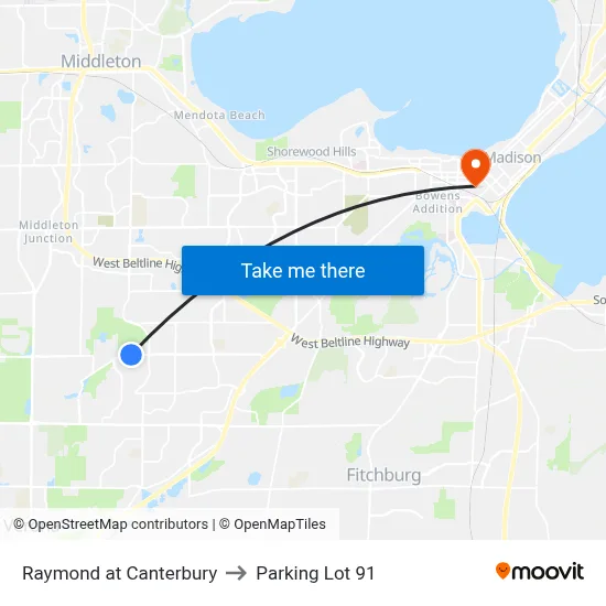 Raymond at Canterbury to Parking Lot 91 map