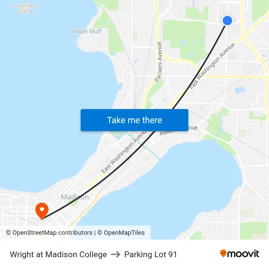 Wright at Madison College to Parking Lot 91 map