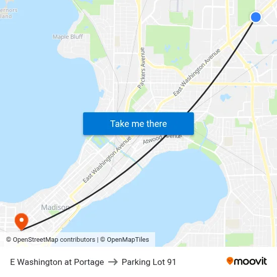E Washington at Portage to Parking Lot 91 map