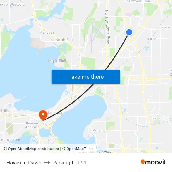 Hayes at Dawn to Parking Lot 91 map