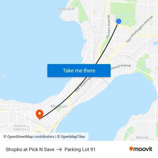 Shopko at Pick N Save to Parking Lot 91 map