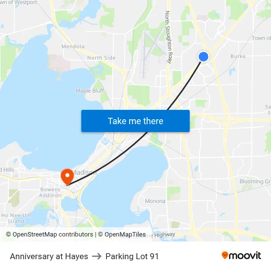 Anniversary at Hayes to Parking Lot 91 map