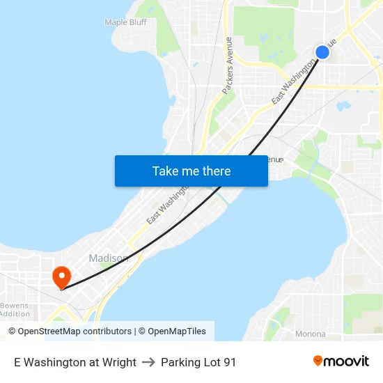 E Washington at Wright to Parking Lot 91 map