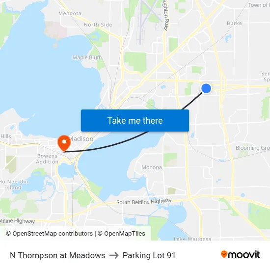 N Thompson at Meadows to Parking Lot 91 map