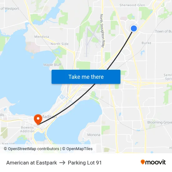 American at Eastpark to Parking Lot 91 map