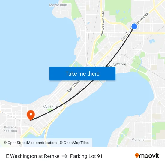 E Washington at Rethke to Parking Lot 91 map